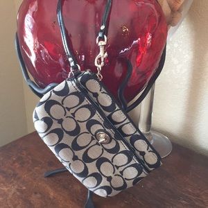 Coach signature jacquard wristlet